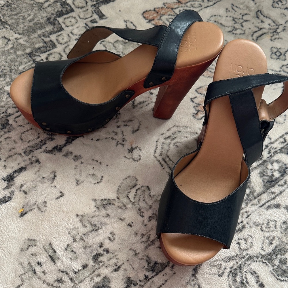 Mojo Moxy Hope High Heels - Women’s Black with Wood Block Heel